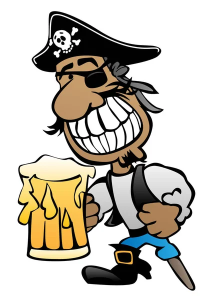 Pirate Cartoon Character Peg Leg Eye Patch Beer Vector Illustration — Stock Vector