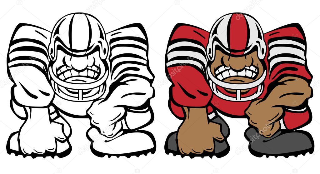 Football Player in a 3 Point Stance Cartoon Vector Illustration