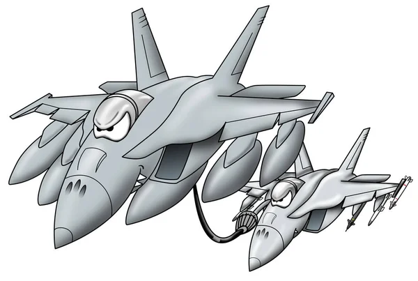 Refueling Military Jet Giving Fuel Military Fighter Jet Cartoon Graphic — Stock Photo, Image