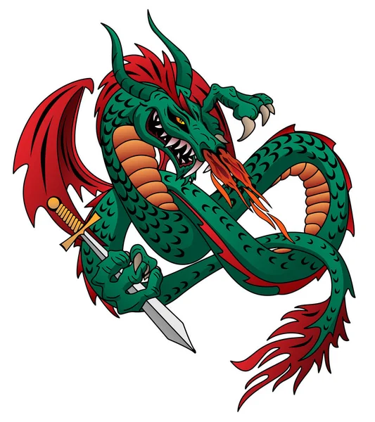 Illustration Vectorielle Dragon Souffle Feu Volant — Image vectorielle