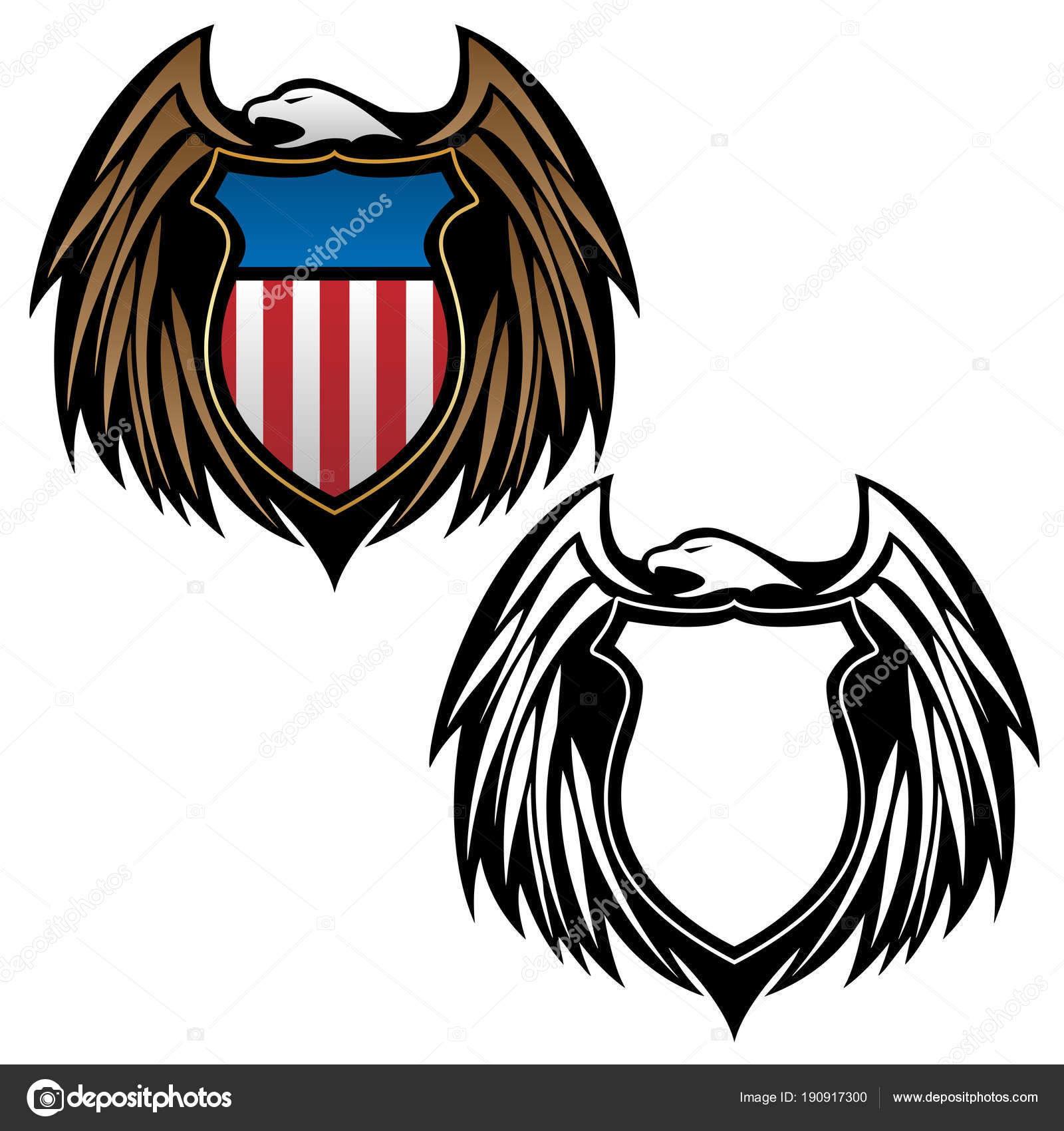 Patriotic Eagle Emblem Shield Vector Illustration Full Color Black Outline  Stock Vector by ©hobrath 190917300, image size:1600x1700
