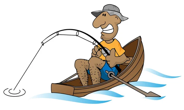 Cartoon Man Fishing Boat Vector Illustration — Stock Vector