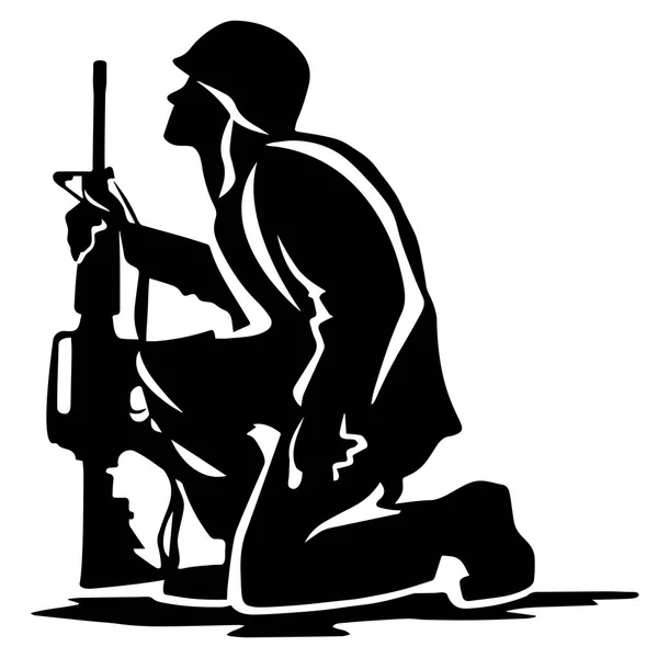 Illustrazione Vettoriale Della Silhouette Del Soldato Militare Ginocchio — Vettoriale Stock