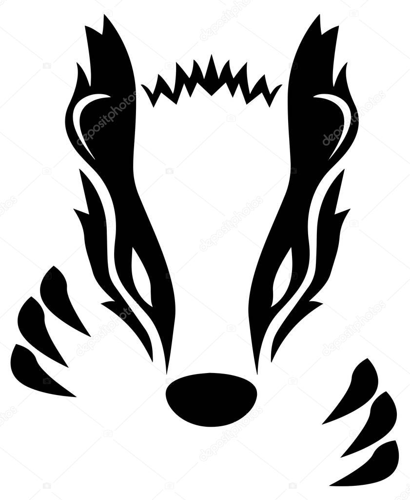 Sharp and simple, black and white, badger head with claws vector graphic illustration