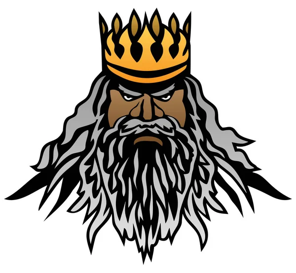 Голова Королей Длинными Волосами Бородой Короне Интенсивно Смотрящая Векторная Графическая — стоковый вектор