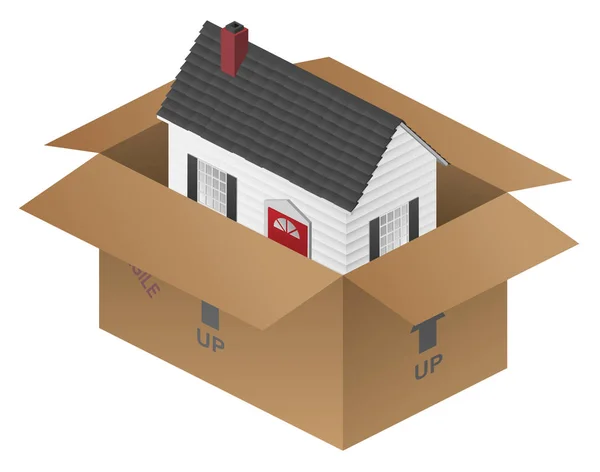 Immobilien Umzug Haus Verpackung Box Vektor Illustration — Stockvektor