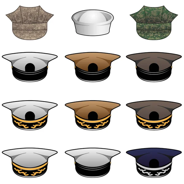 Ilustração Vetores Chapéus Militares —  Vetores de Stock
