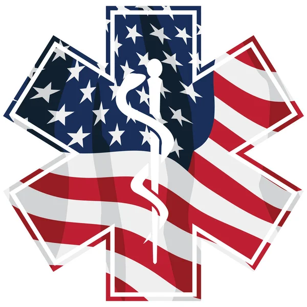 爱国医疗辅助人员Emt医疗服务符号与美国国旗重叠隔离病媒图解 — 图库矢量图片