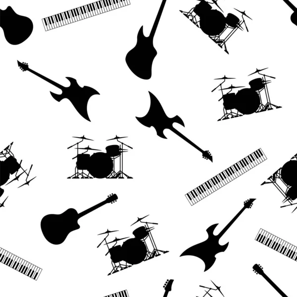 Guitar Drums Keyboards Bass Musical Instruments Seamless Repeating Pattern Vector — Stock Vector