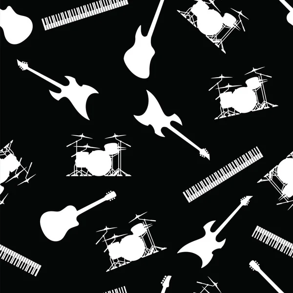 Guitar Drums Keyboards Bass Musical Instruments Seamless Repeating Pattern Vector — Stock Vector