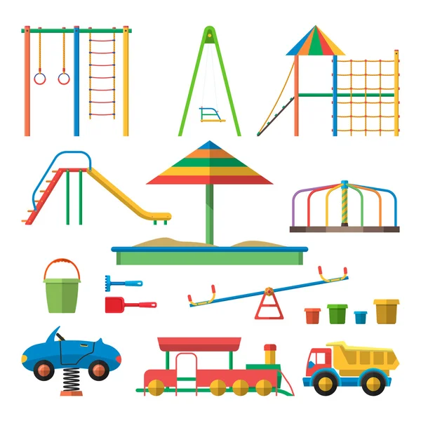 Illustration vectorielle d'aire de jeux pour enfants avec des objets isolés. Enfants éléments de conception et icônes dans un style plat — Image vectorielle