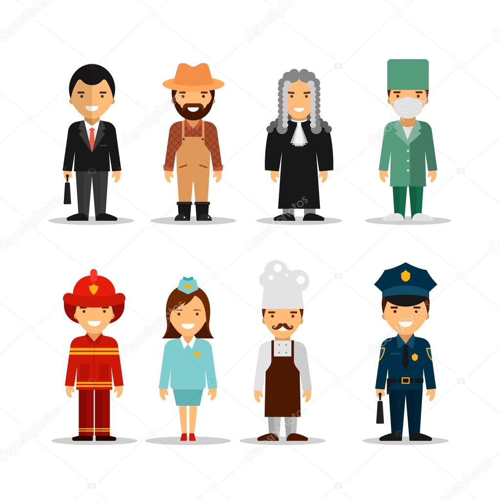 Vector set of different people professions characters. Icons, avatars and design elements in flat style