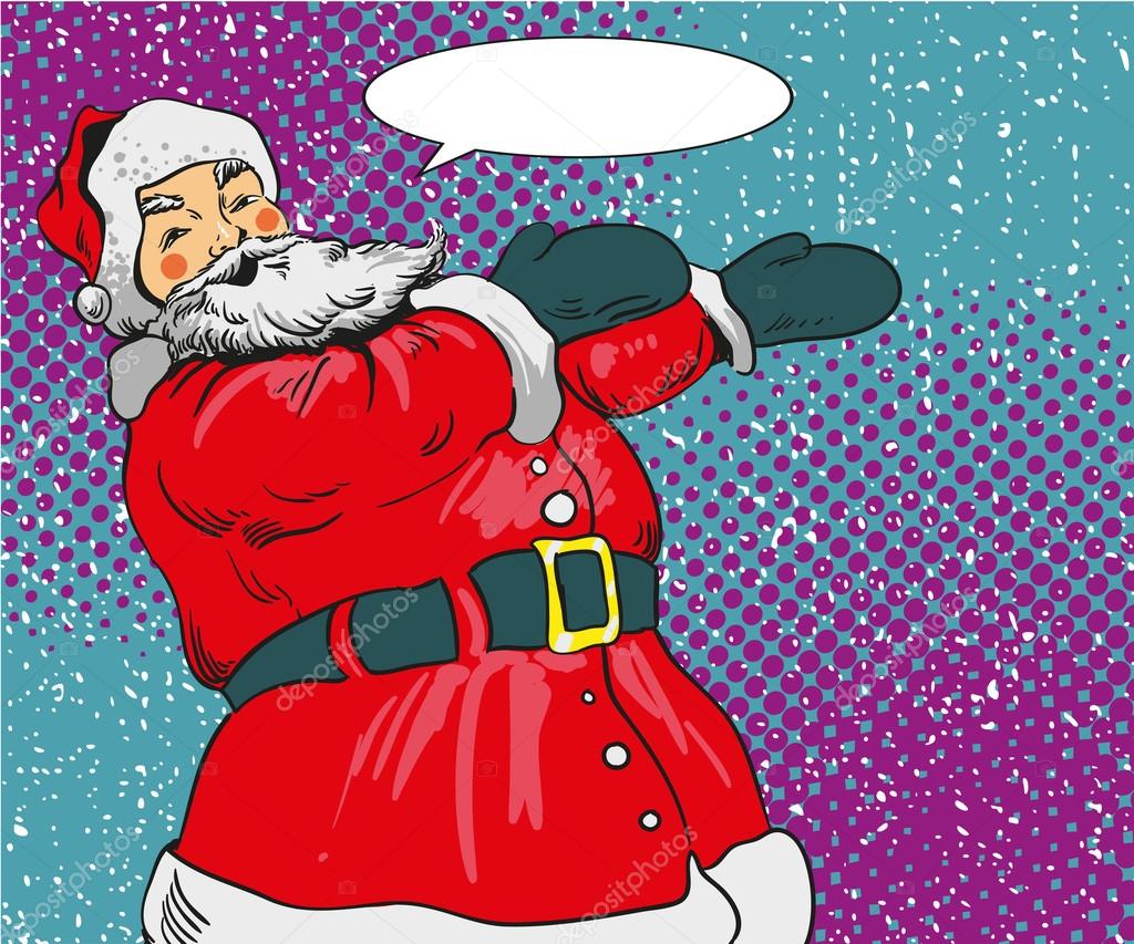 Santa claus vector illustration in ic pop art style Merry Christmas holiday concept poster and greetings card — Vektor od skypistudio