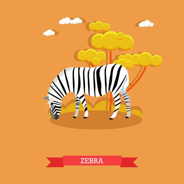 Kreskówka wektor Zebra w płaski. Elementy projektu i ikony. Dzieci dokonać rezerwacji ilustracja — Wektor stockowy