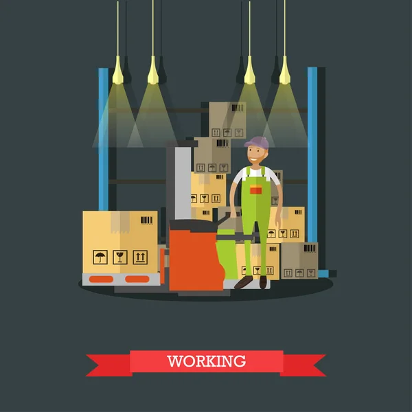 Logistik und Lieferservice-Konzept Banner. Lagerarbeiter. Vektorillustration im flachen Cartoon-Stil. — Stockvektor