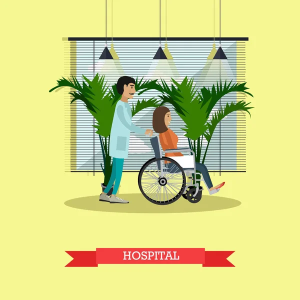 Ziekenhuis concept. Patiënt klaar voor medische check-up. Dokter kastinterieur. Vectorillustratie in vlakke stijl. — Stockvector