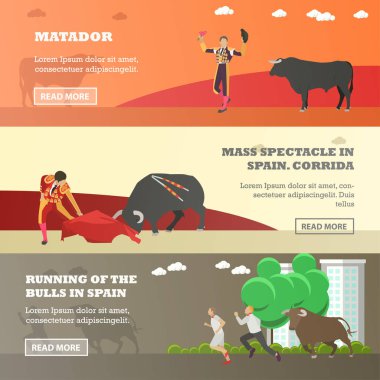 İspanya Corrida ve boğa kavramı vektör çizim kaçmaktan. Boğa, matador