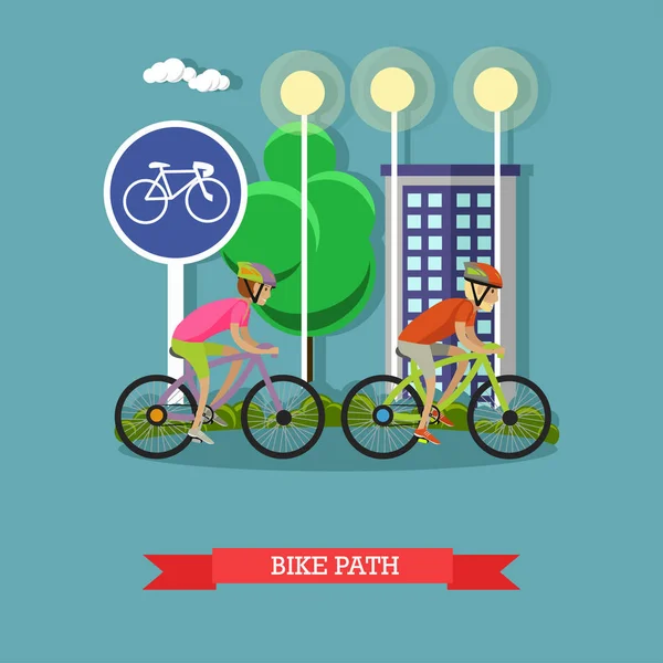 Passeios de bicicleta em bicicletas no parque da cidade. Bicicleta esporte conceito cartoon banners. Ilustração vetorial — Vetor de Stock