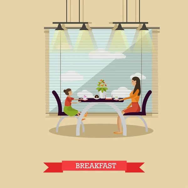 Mother and daughter having breakfast together - stock vector — Stock Vector