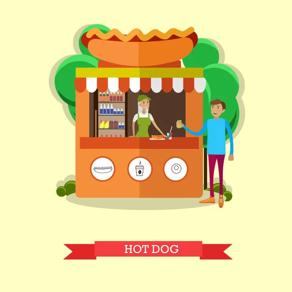 Hot dog stand concept vecteur affiche. Entreprise de restauration de rue — Image vectorielle