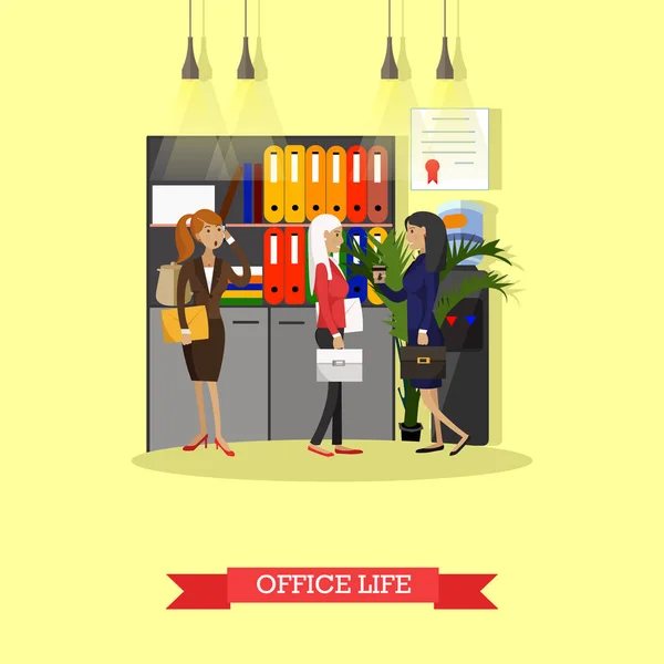 Office Life Konzept Vektor Illustration flachen Stil. Arbeiterinnen im Innenbereich. — Stockvektor