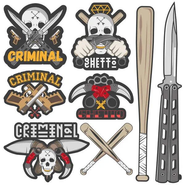 Collection of vector gang and criminal badges — Stock Vector