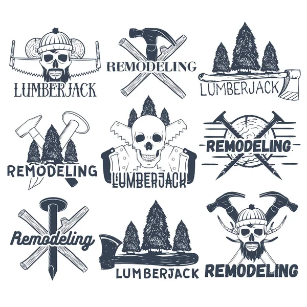 Colección de logotipos vectoriales de leñador y carpintero — Vector de stock