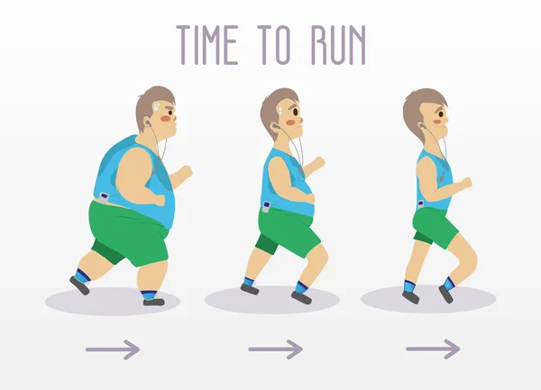 Kövér férfi futó Karcsú alakját. Sport és fitness vektor-koncepció illusztráció — Stock Vector