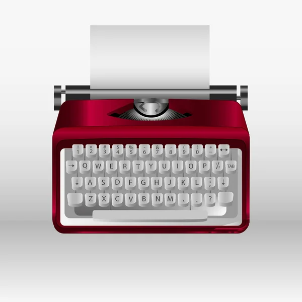 Ретро пишущая машинка с белым листом бумаги. Векторная 3D модель — стоковый вектор