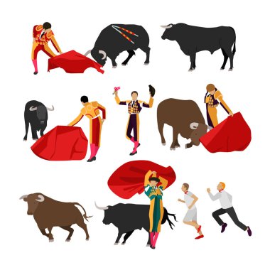 Corrida insanlar, düz tasarım kümesi boğa güreşi
