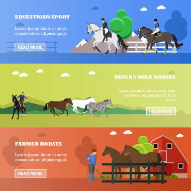 Set of horizontal banners on horses theme clipart