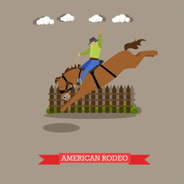 Jinete rodeo americano intenta caballo doma — Archivo Imágenes Vectoriales