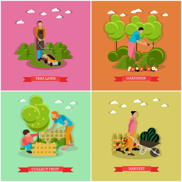 Conjunto vectorial de jardinería, agricultura, diseño plano — Archivo Imágenes Vectoriales