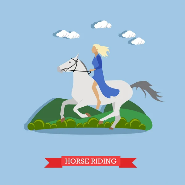 Chica montando un caballo, diseño plano — Vector de stock