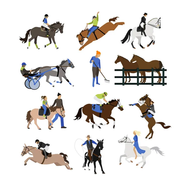 Vector set of horse riders icons, flat design — Stock Vector