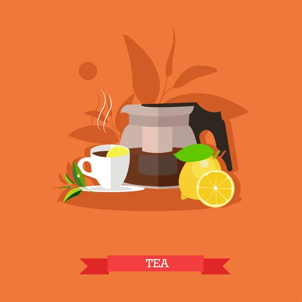Illustration vectorielle de théière, tasse à thé, citron — Image vectorielle