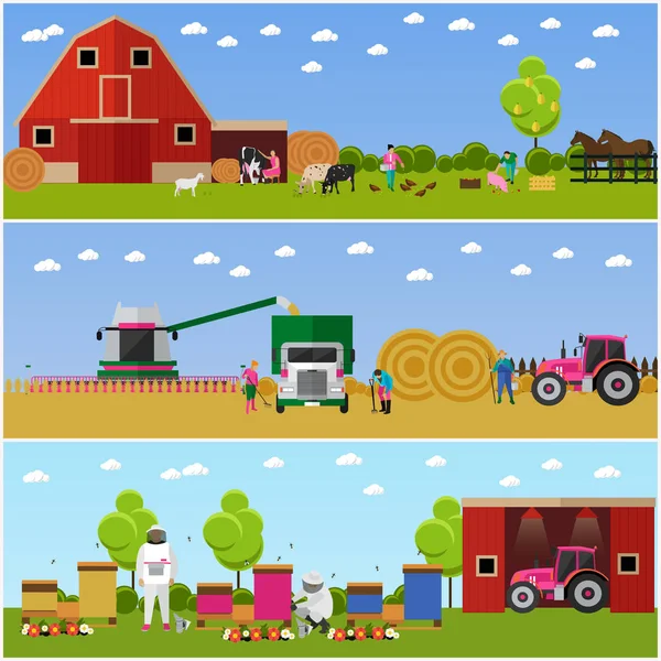 Vector banners of village life, flat design — Stock Vector