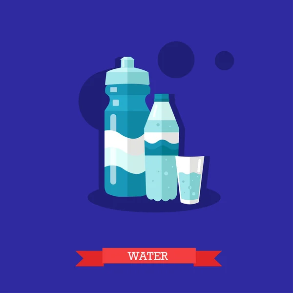 Woda gazowana butelka, szkło i sportu tumbler — Wektor stockowy
