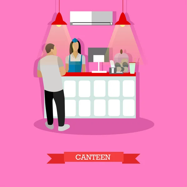 Ilustración vectorial del elemento de diseño de la cantina con la mujer sirviendo visitante — Vector de stock