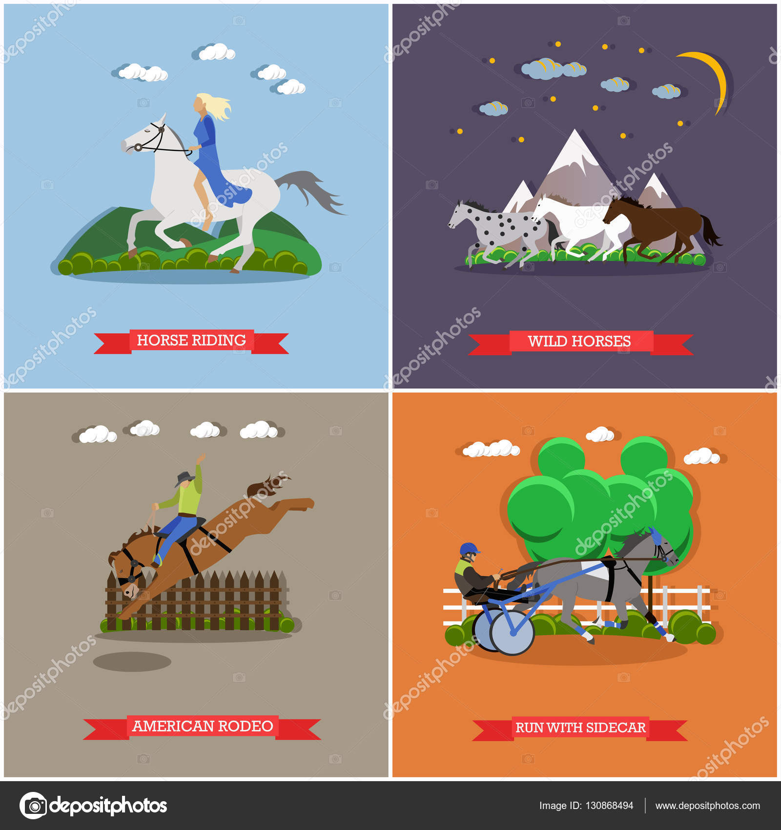 Vettore Trottosport Insieme Di Vettore Di Selvaggio E Domesticad Cavalli Concetto Banner Poster Vettoriali Stock C Skypistudio 130868494