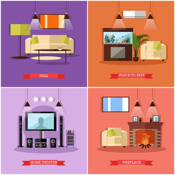 Conjunto vectorial de carteles, pancartas con elementos de diseño de interiores para el hogar — Vector de stock