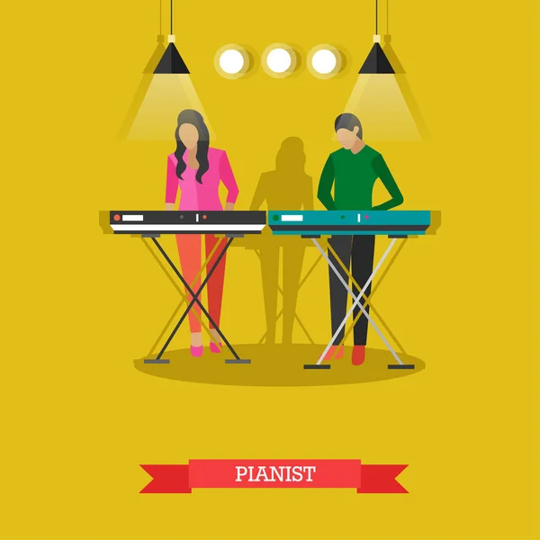 Laki-laki dan perempuan bermain piano listrik, gambar vektor . - Stok Vektor