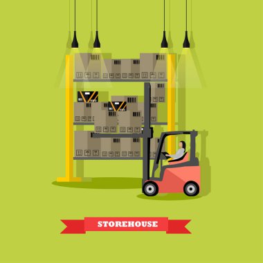 Forklift tarafından Ambardan malların ulaşım vektör çizim.