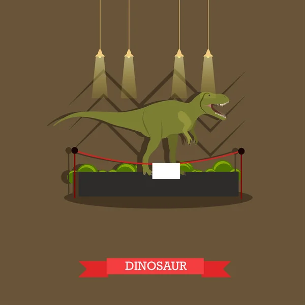 Ilustración vectorial de tiranosaurio relleno en museo, estilo plano — Vector de stock