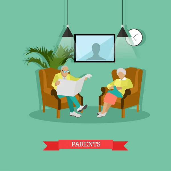 Vectorillustratie van ouders man en vrouw zitten in Fauteuils. — Stockvector