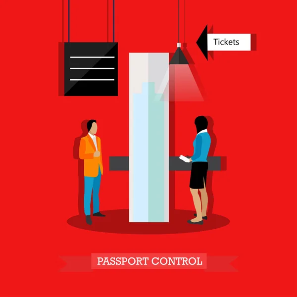 Ilustracja wektorowa pasażera przechodzenia przez kontrolę paszportową Lotnisko — Wektor stockowy
