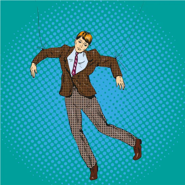 Illustration vectorielle homme-marionnette dans un style pop art rétro — Image vectorielle