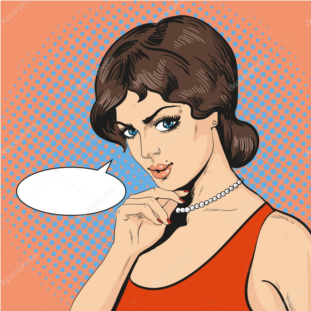 Vector Illustration Of Thinking Woman In Retro Pop Art Style — Stock