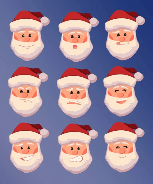 Векторный набор Санта-Клауса с различными выражениями лица . — стоковый вектор