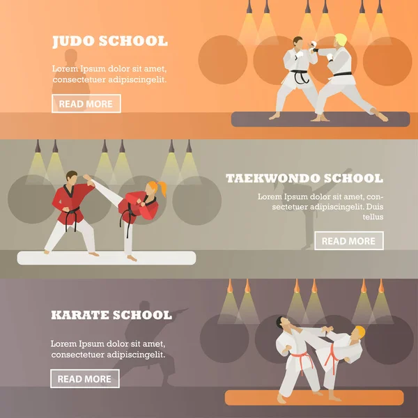 Vector set of horizontal martial arts concept banners, flat style — Stock Vector